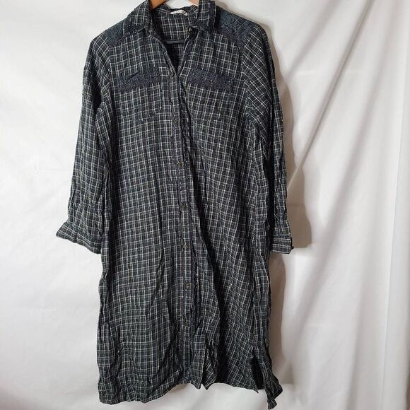 Axes‎ Femme Japanese Anime Plaid With Lace Midi Button Front Shirt Dress sz M - Picture 1 of 6